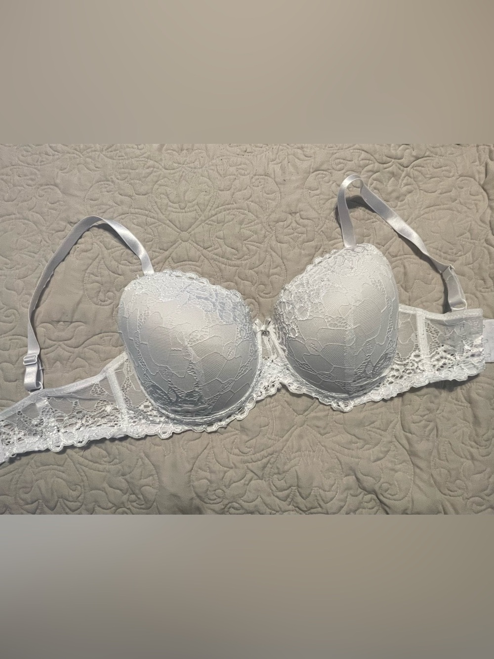 XOXO White Lace Push-Up Bra with Satin Straps